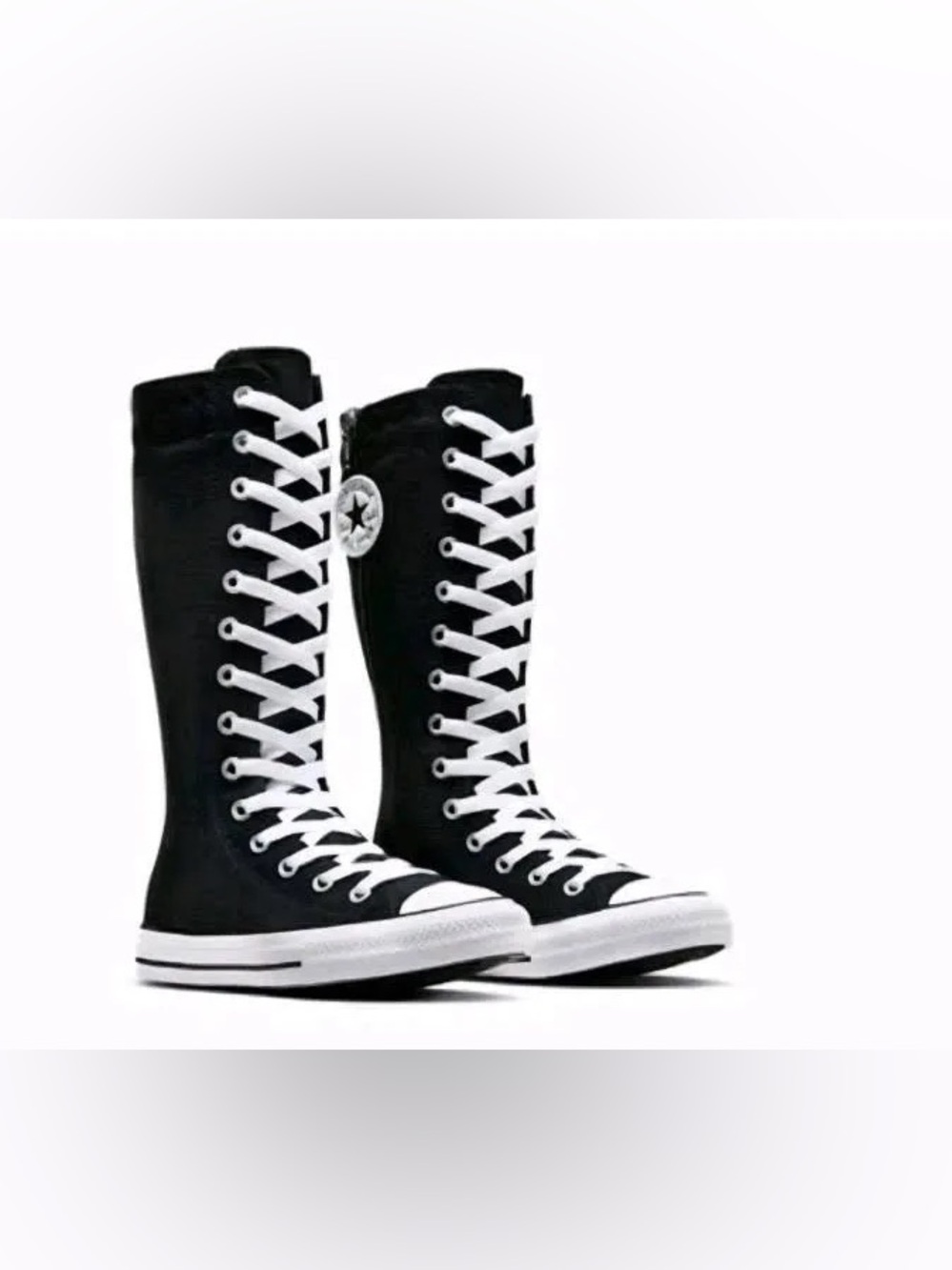 Youth Black High-Top Lace-Up Canvas Knee Boots - Classic Casual